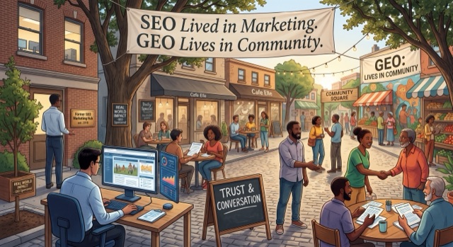 SEO Lived in Marketing. GEO Lives in Community. — Episode 000